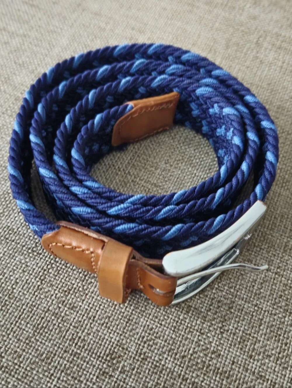 J. Crew Factory Navy and Light Blue Woven Stretch Belt Size M